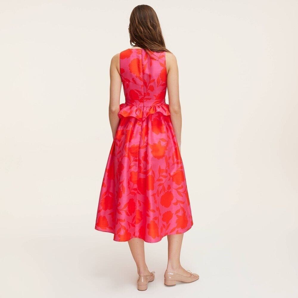 NWT Kate Spade New York Classic Rose Peplum Midi Dress Pink/Red Women’s Size 4 - Picture 3 of 11